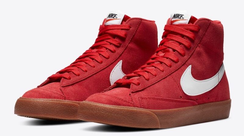 Pánské červené tenisky Nike Blazer Mid Suede Black/White/University Red-Gum CI1172-600 vysoké semišové kotníkové boty a obuv Nike