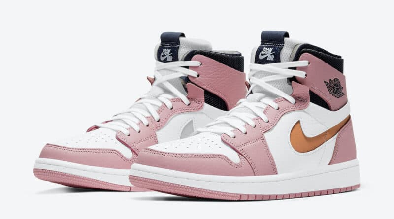 Pánské bílé růžové tenisky Air Jordan 1 Zoom Comfort Pink Glaze/Cactus Flower-White-Sail CT0979-601 kožené kotníkové boty a obuv Jordan