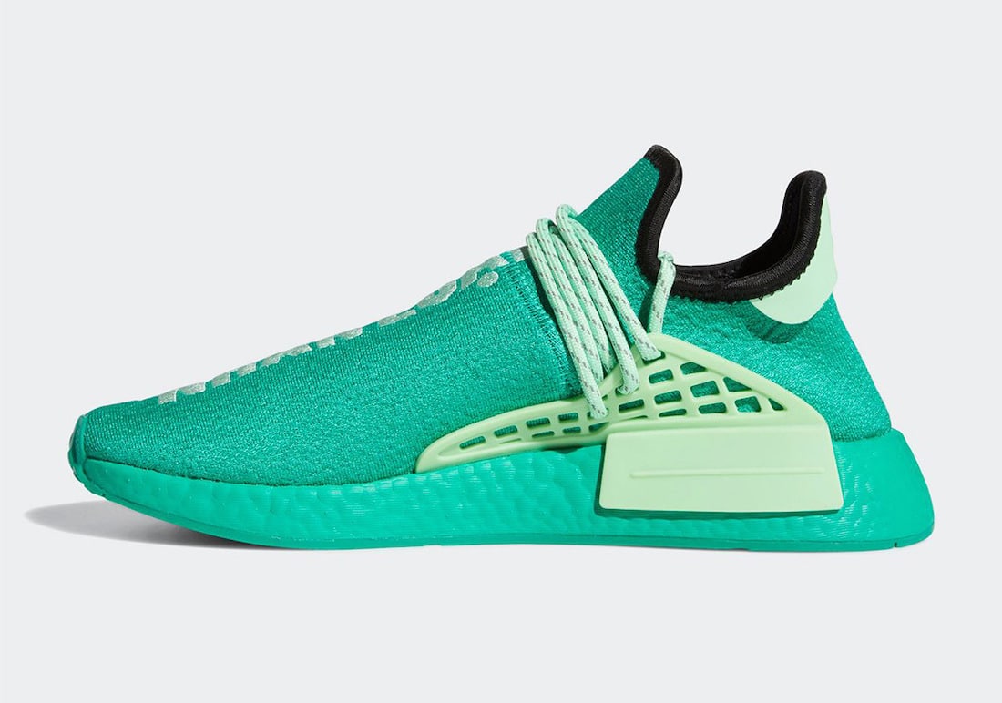 Pánské zelené tenisky a boty Pharrell x adidas NMD Hu Green/Black/White/Green GY0089 nízké sportovní botasky a obuv adidas