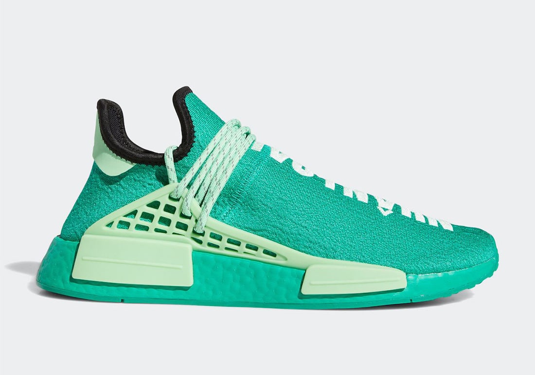 Pánské zelené tenisky a boty Pharrell x adidas NMD Hu Green/Black/White/Green GY0089 nízké sportovní botasky a obuv adidas