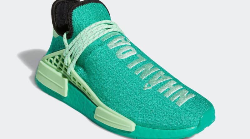 Pánské zelené tenisky a boty Pharrell x adidas NMD Hu Green/Black/White/Green GY0089 nízké sportovní botasky a obuv adidas