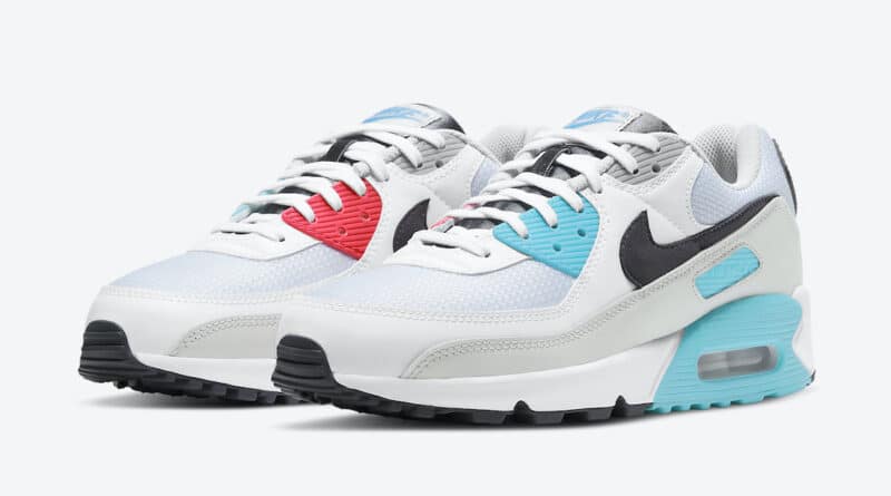 Pánské bílé tenisky a boty Nike Air Max 90 White/Iron Grey-Chlorine Blue CV8839-100 sportovní nízké botasky a obuv Nike