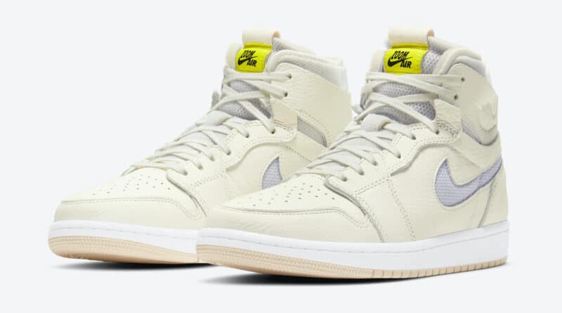 Pánské bílé krémové tenisky Air Jordan 1 Zoom Comfort Sail/Pearl White-White-LT Voltage Yellow II CT0979-107 kožené kotníkové boty a obuv