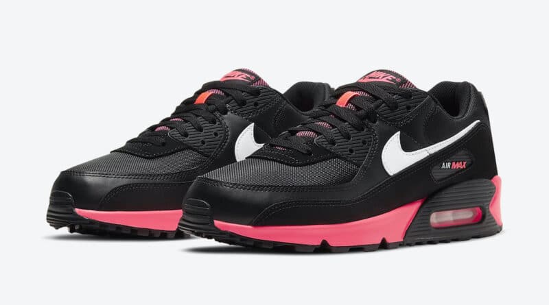 Pánské černé růžové tenisky a boty Nike Air Max 90 Black/White-Racer Pink DB3915-003 sportovní nízké botasky a obuv Nike