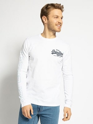 Pánské bílé tričko s potiskem Superdry Long Sleeve Top white