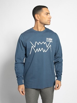 Pánské modré tričko s potiskem Puma Long Sleeve Top Bluejeans